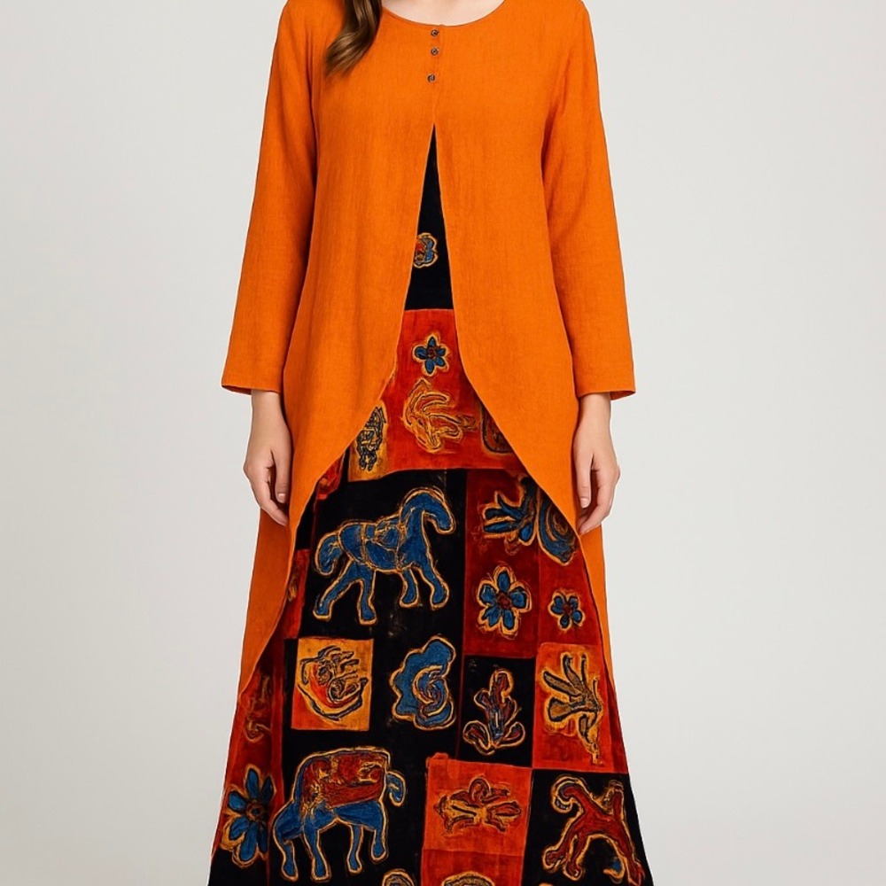 Cellabie Maxi Dress Lagenlook Artsy Art To Wear XL Tribal Patchwork Lightweight